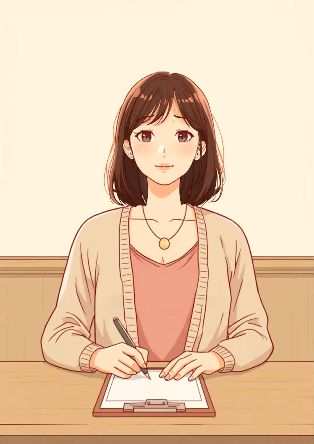 受付表に名前を書くミナ