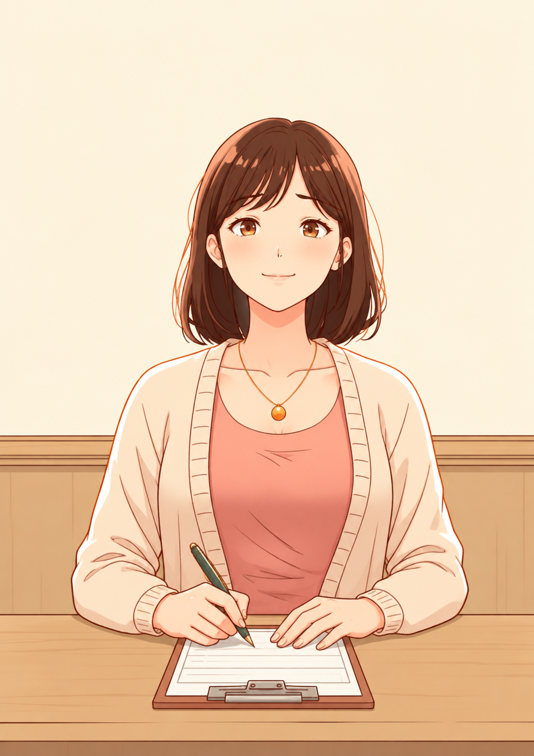 受付表に名前を書くミナ